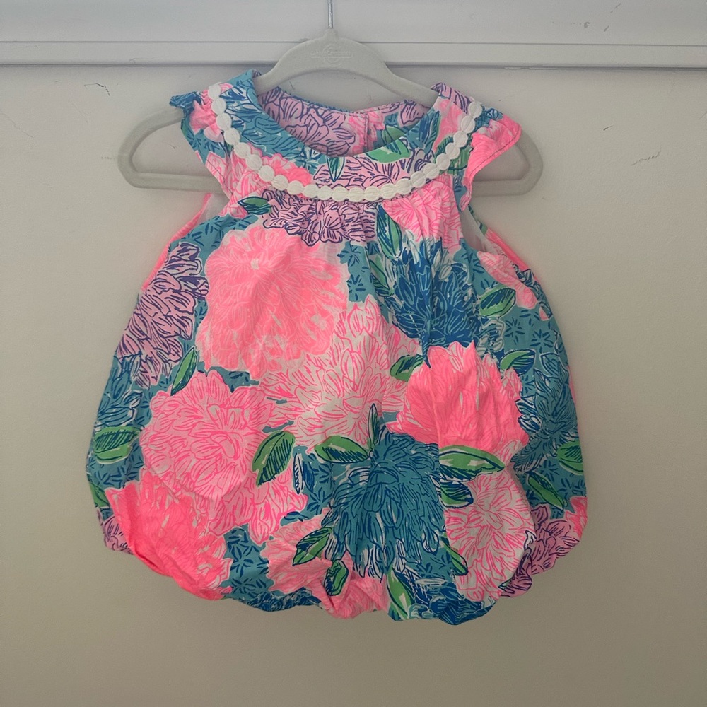 Lilly Pulitzer Floral Baby balloon Dress with Pink and Blue Accents